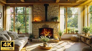 Cozy Spring Ambience 🌸 Smooth Piano Instrumental Music with Crackling Fireplace