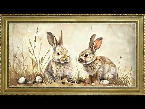 VINTAGE EASTER BUNNIES TV ART WALLPAPER SCREENSAVER BACKGROUND FRAMED SAMSUNG TV ART SPRING 3HRS 4K