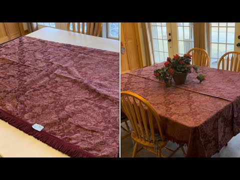 UPCYCLING “curtain” into “tablecloth” (fun tablecloth for a dollar!!)