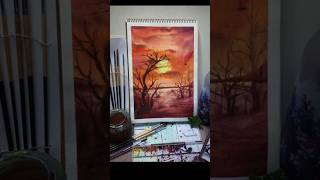 🌅🎨✨ #MysteriousSunset #WatercolorPainting #NatureLovers #BirdsAndTrees #ArtisticNature #SunsetArt