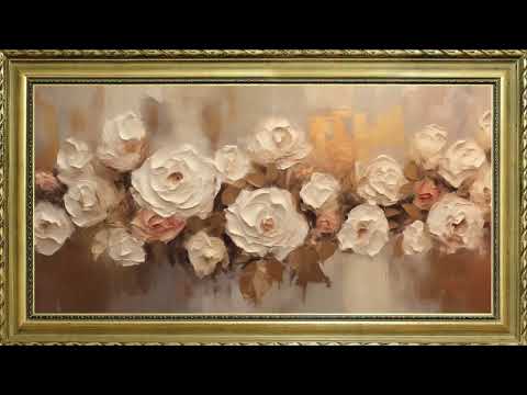 FREE TV ART FLORAL WHITE ROSES OIL PAINTING VINTAGE FRAMED SAMSUNG TV ART WALLPAPER SCREENSAVER 3HRS