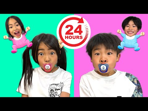 【寸劇】かえであーたんが赤ちゃんにチャレンジ！　Kaede and Ahtan 24 Hour Baby Challenge and Other Fun Challenges for Kids