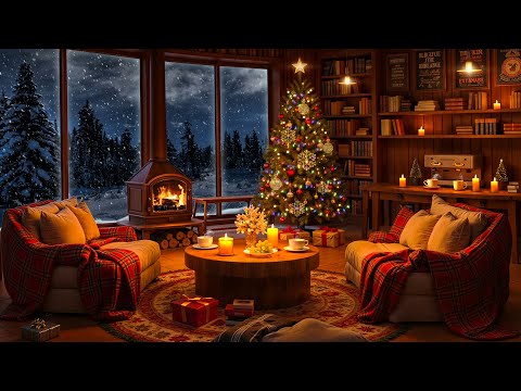 Smooth Jazz Music and Fireplace Sounds in Cozy Winter Cabin Ambience for Good Mood 🎄