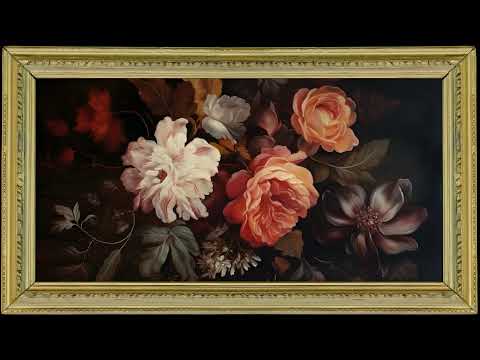 Autumn Floral Bouquet, Dark Moody Vintage Oil Painting | Framed Art Screensaver for TV