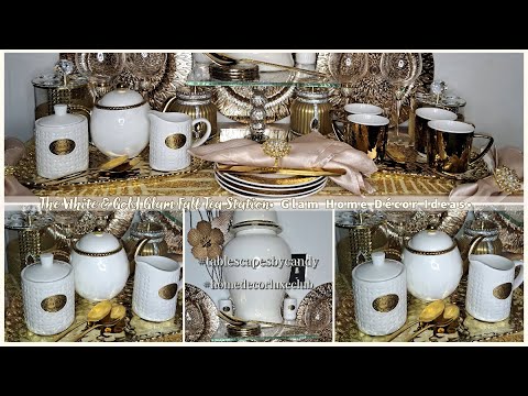 The Elegant White and Gold Fall Glam Tea Station | 2023 Fall Home Décor Ideas | Home Décor Luxe Club