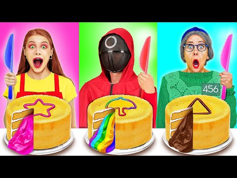 Me vs Grandma Cooking Challenge in Squid game! Cool Cake Decoration by 123 GO!