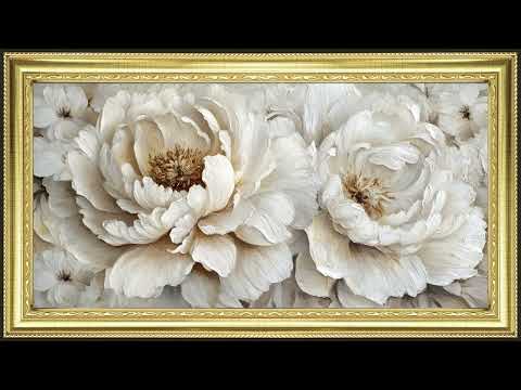 Gold Framed White Peonies Bouquet, Impasto Oil Painting | Art Screensaver for TV