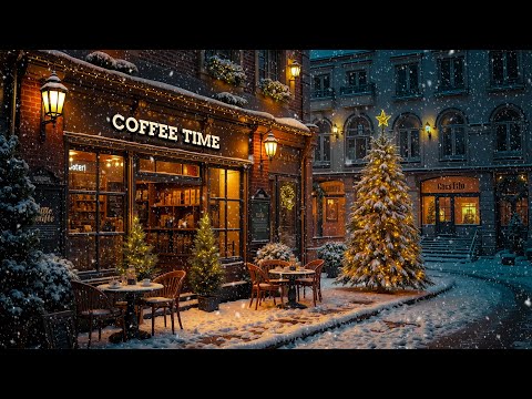 Winter Coffee Shop Ambience with Smooth Jazz Piano Music & Snow Falling for Relax, Study, Sleep