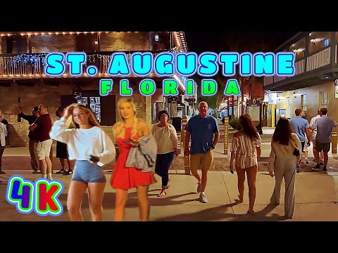 Oldest City St. Augustine Night Walk, Florida USA 4K - UHD