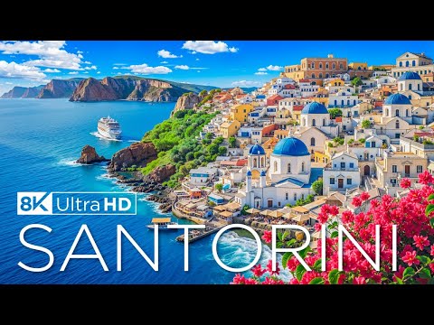 Santorini 8K UHD - Breathtaking Sunsets and Whitewashed Villages with Relaxing Music - 8K Ultra HD