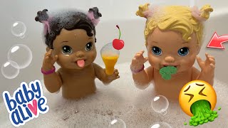 NEW Baby alive dolls swimming in the Bath 🛁 Lucy gets sick!