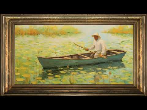 Yellow Lilies on a Lake Full of Sunshine, Impressionist Oil Painting | Framed Art Screensaver for TV