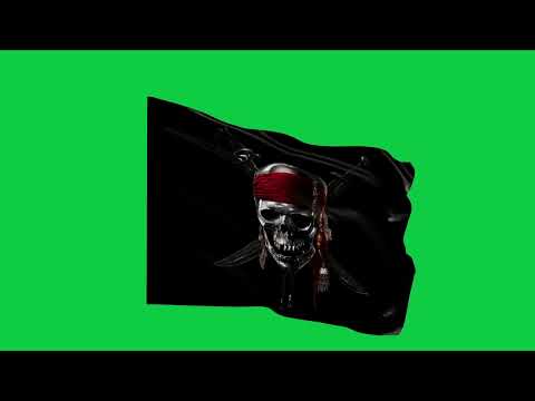 [1 Hour] Green screen PIRATES OF THE CARIBBEAN FLAG WAVING in FHD. FLAG fluttering in the wind.