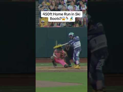 450ft Home Run in Ski Boots?!😱 #fyp #trending #baseball #homerun #skiing