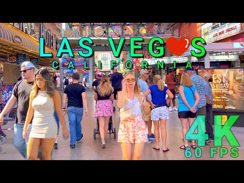 Las Vegas Fremont Street Walk on a Great Day, Nevada USA 4K - UHD