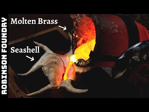 What happens if you fill a seashell with metal?  Huge conch shell filled with molten metal