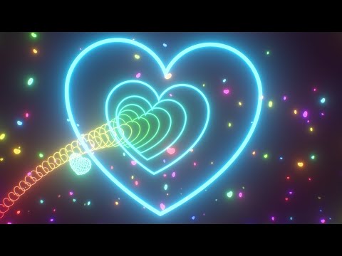 Colorful Rainbow Glowing Neon Love Tunnel And Moving Wireframe Hearts 4K UHD 60fps 1 Hour Video Loop