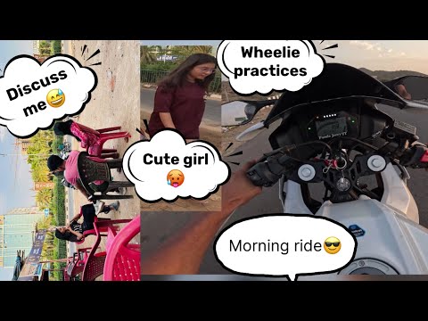 Morning ride and wheelie practice (second gear swifting) osm sunset Daily vlogs with yamaha r15,girl