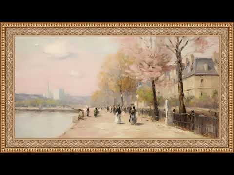 Afternoon Stroll Along the River, Vintage Impressionist Oil Painting | Framed Art Screensaver for TV