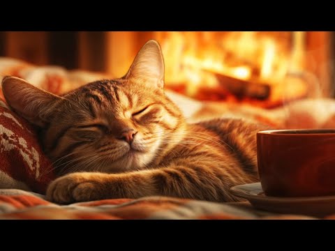 Cat Purring ASMR | A peaceful evening fireplace and gentle purring