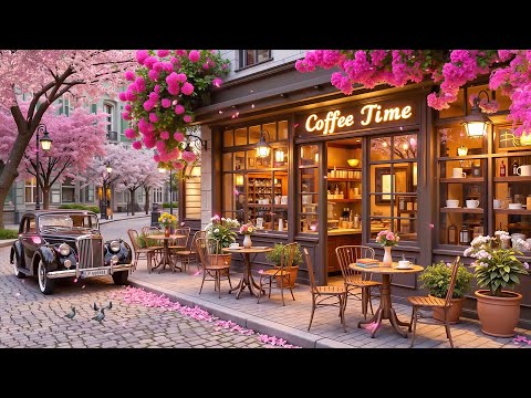 Early Spring Morning at Outdoor Coffee Shop Ambience with Happy Bossa Nova Jazz Music for Great Mood