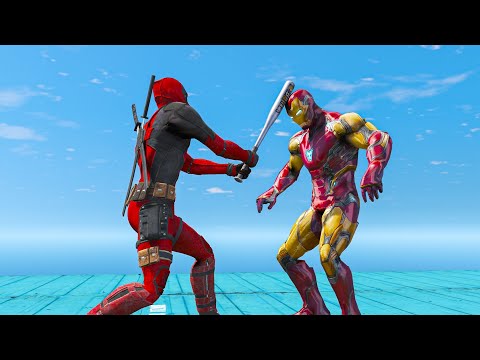 GTA5 DEADPOOL ,SPIDERMAN & IRONMAN vs Peds AI Wars - Battle of Ragdolls(Active ragdoll physics) Ep22