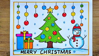 Christmas Drawing Easy/Merry Christmas Poster Drawing/How To Draw Merry Christmas Drawing Easy