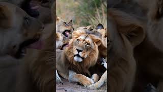 Wild dogs vs Lion 🦁 #wildlife #dogshorts #naturelovers #nature #wildanimals #animalworld #animals