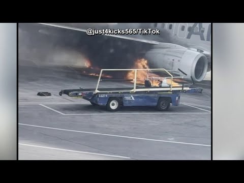 Video shows smoke, flames as American Airlines plane catches fire at Denver airport | NBC4