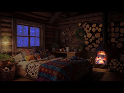 Relaxing Blizzard for Sleep | Snowstorm Sounds with Fireplace Crackling