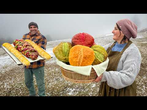 Rustic Family Baking Rainbow Bread in the Countryside!