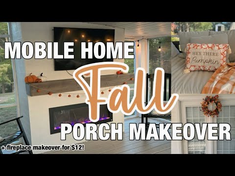 *NEW* 🍂 FALL MOBILE HOME PORCH MAKEOVER ON A BUDGET | outdoor fireplace makeover for $12!