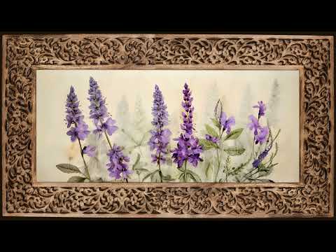 Vintage Botanical Lavender Flowers | Ornate Wood Framed Art Screensaver for TV