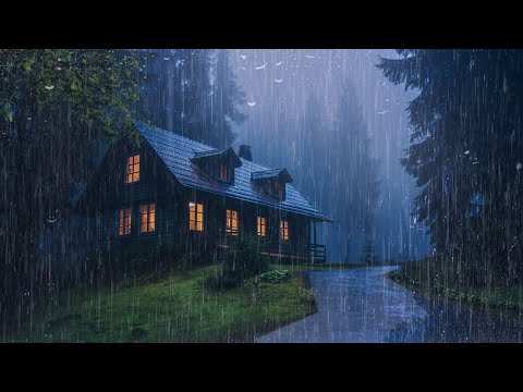 Goodbye Insomnia With Heavy RAIN Sound | Rain Sounds On Old Roof In Foggy Forest At Night, RELAX