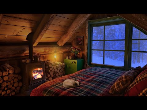 Fall Asleep In 3 Minutes - Cozy Winter Cottage With Snow, Wind Sounds, Fireplace