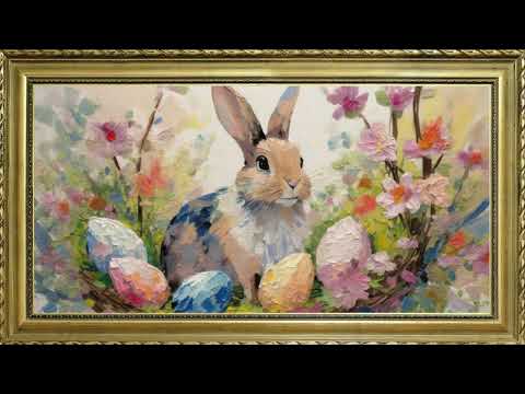 EASTER BUNNY OIL PAINTING FREE TV ART WALLPAPER SCREENSAVER BACKGROUND VINTAGE FRAMED TV ART 3HRD 4K