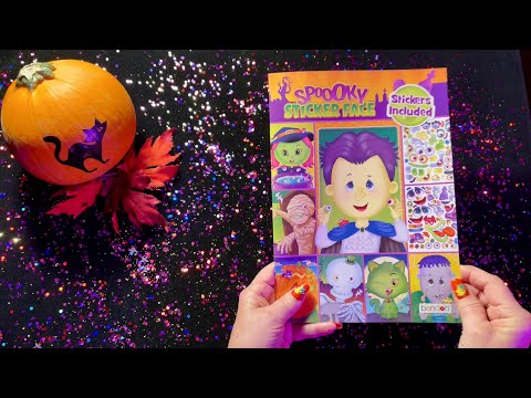 ASMR Dollar Tree  halloween sticker book (Whispered version) page turning & gentle cricket sounds.