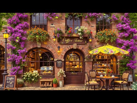 Elegant Spring Coffee Shop Ambience ~ Soft Jazz Music & Relaxing Bossa Nova Piano for Positive Mood