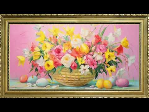 EASTER BASKET FREE TV ART WALLPAPER SCREENSAVER BACKGROUND VINTAGE FRAMED TV ART OIL PAINTING