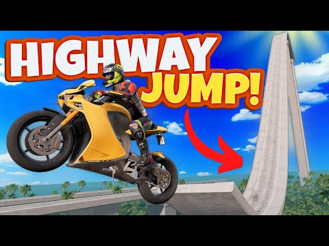 Jumping CRAZY Cars over HIGHWAY STUNT RAMPS in BeamNG Drive Mods!