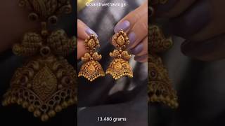 916 gold antique gold jhumka shape earrings design #yt #subscribe@Saishwethavlogs