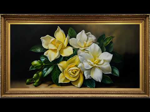 Stunning and Delicate Jasmine Flowers, Modern and Moody Oil Painting | Framed Art Screensaver for TV