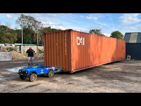 Can Oliver’s Electric landrover tow a 40ft 3660kg shipping container?