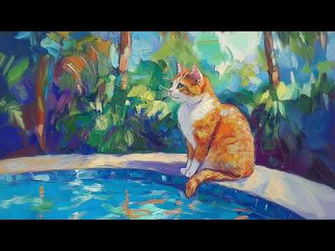 Lofi by the pool with Mori 🐈 good vibes to sleep/study/relax to 📚