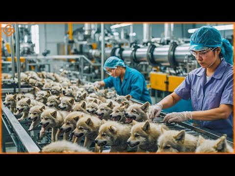 Processing workers 10 million wolves in the factory - Modern food technology processing machine