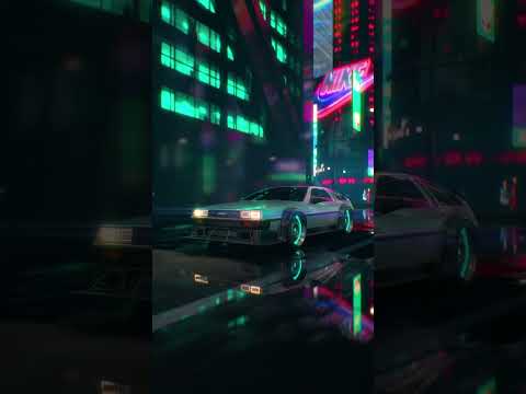 DeLorean DMC-12 cruising through the neon-lit streets of a cyberpunk city #delorean #dmc #cyberpunk