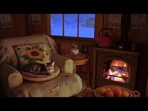 Fireplace 4k, Snowstorm and Frosty Wind Sounds,Deep Sleep in a Cozy Winter Cabin