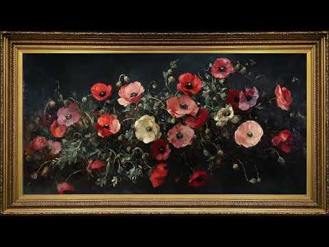 Valentine's Day Poppies Garden, Vintage Oil Painting | Framed Art Screensaver for TV