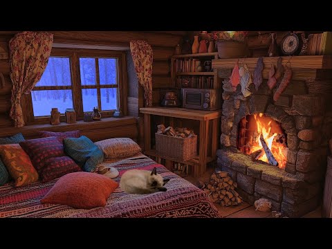 Reduce Stress With Snowfall Sounds at a Cozy Winter Hut Retreat | Deep Sleep with Cracking Fireplace