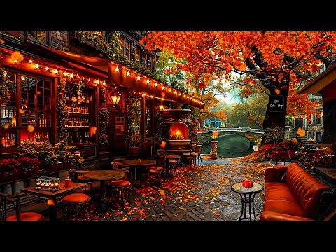 Autumn Jazz Music with Falling Maple Leaves - Riverside Café Magic and Fall Jazz Music for Calm